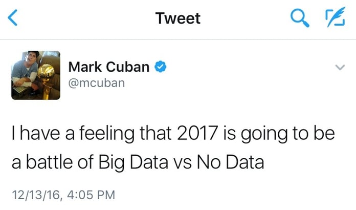 Mark Cuban tweets 2017 is the year of big data vs no data